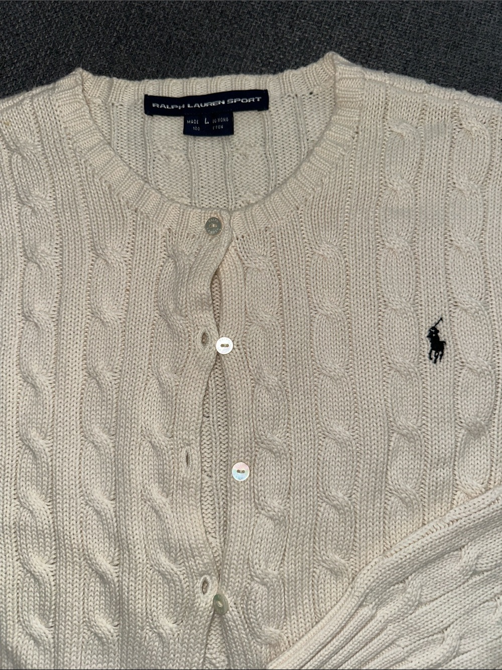 Ralph Lauren Cream Cable Knit Cardigan with Polo Logo